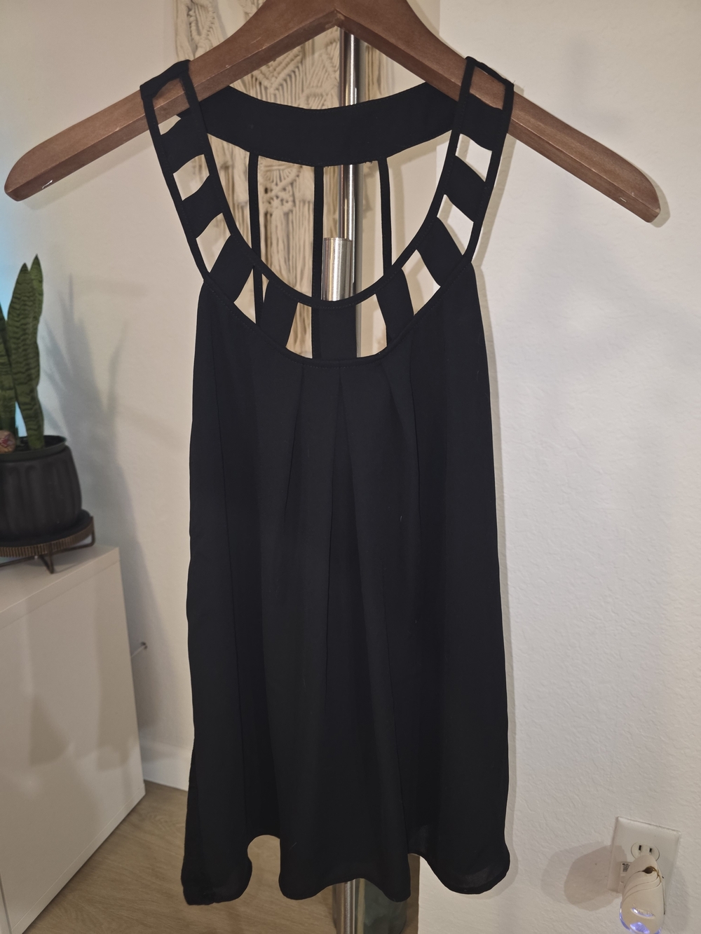 Black Cage-Neck Women's Top